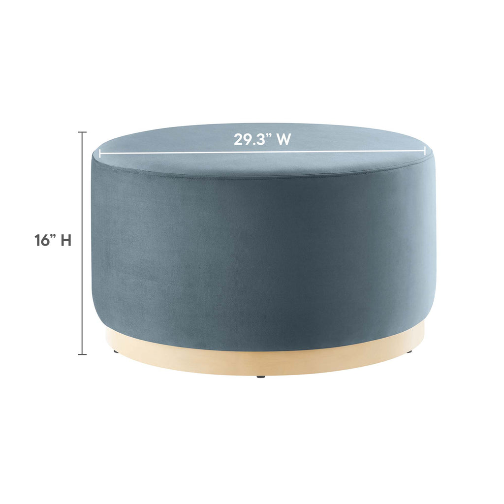 Tilden Large 29" Round Performance Velvet Upholstered Ottoman - Cadet Blue Natural