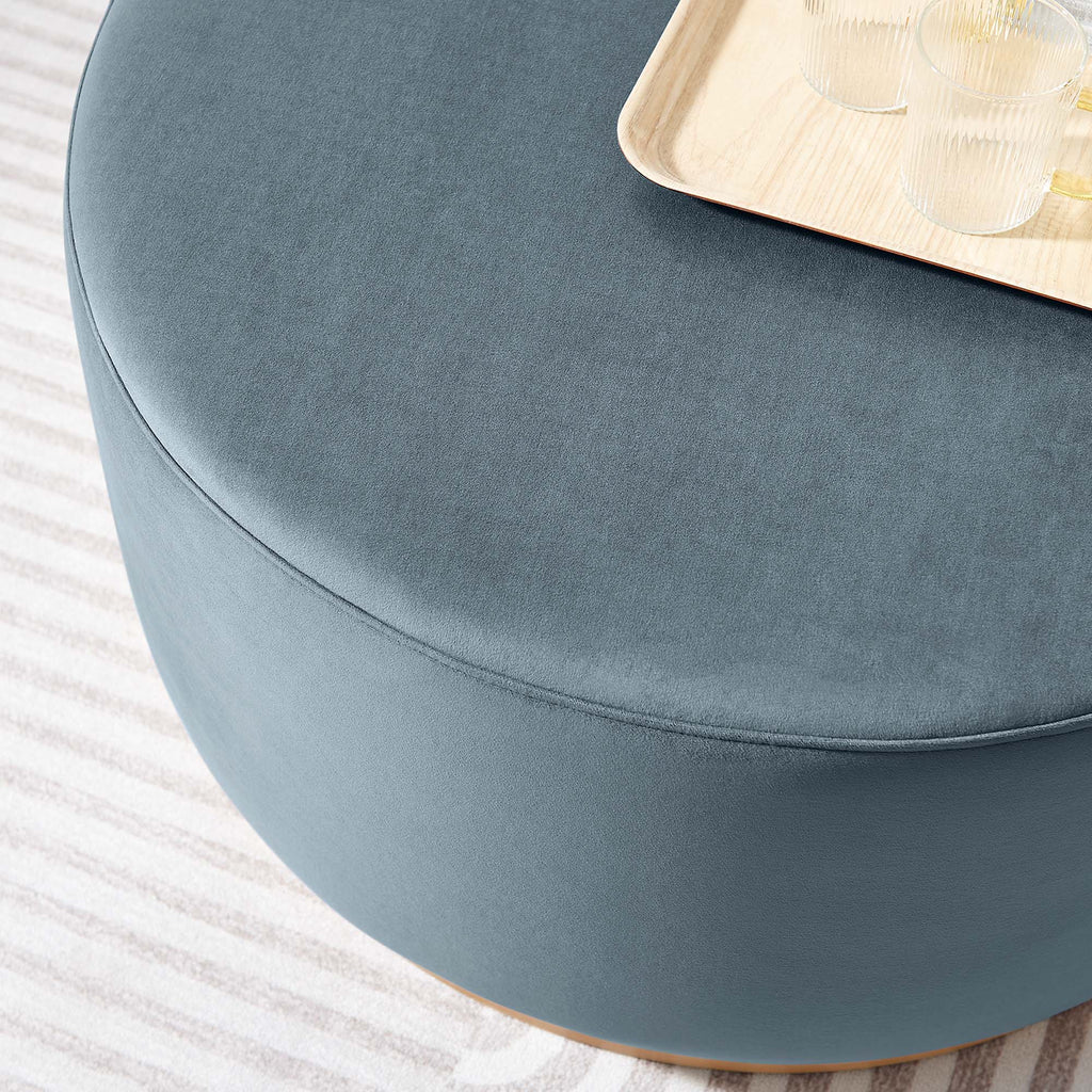Tilden Large 29" Round Performance Velvet Upholstered Ottoman - Cadet Blue Natural