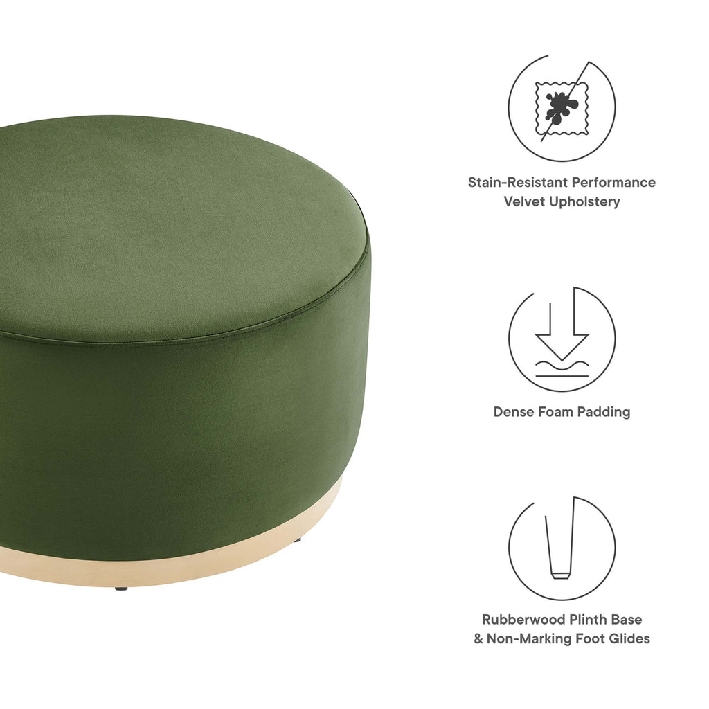 Tilden Large 29" Round Performance Velvet Upholstered Ottoman - Moss Green Natural