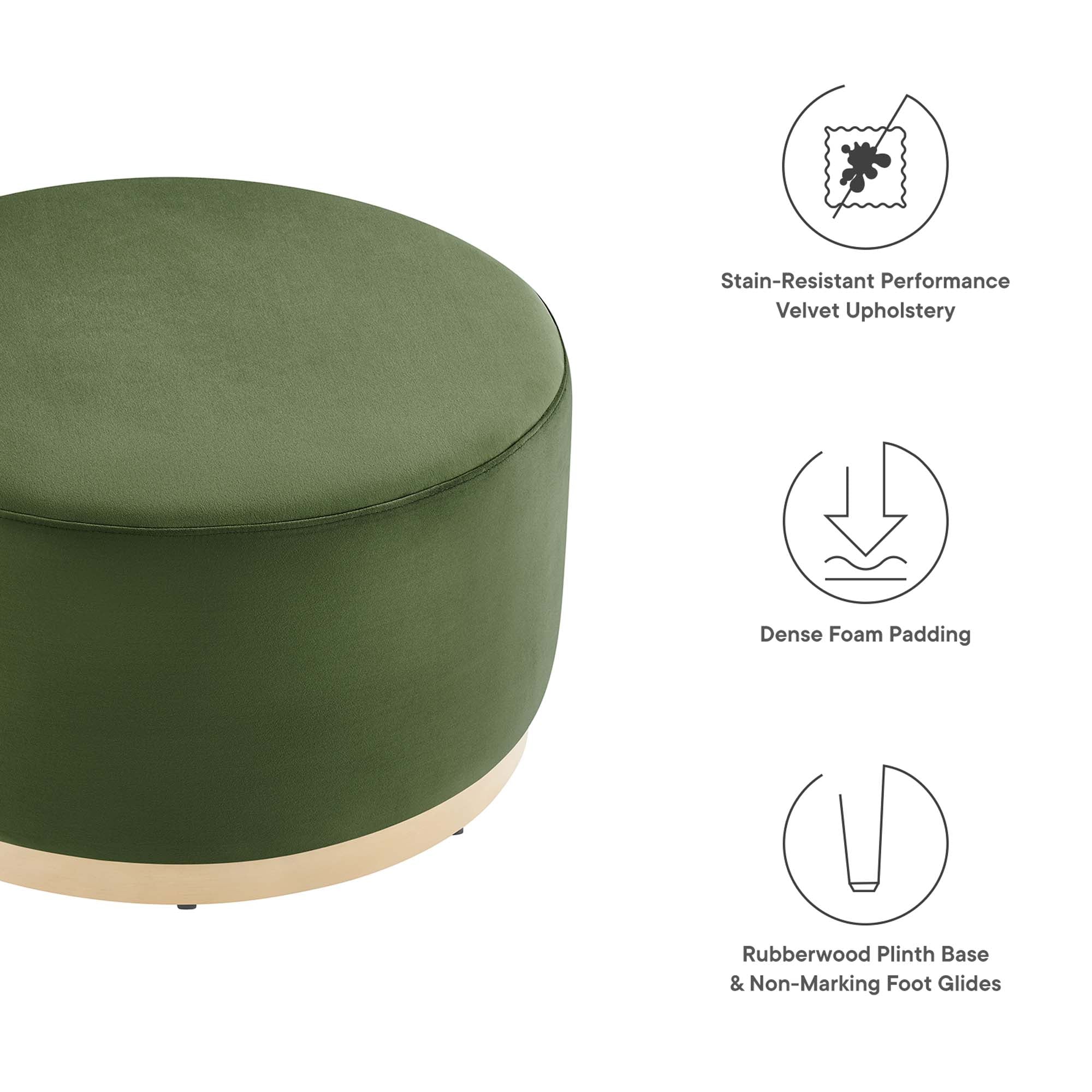 Tilden Large 29" Round Performance Velvet Upholstered Ottoman - Moss Green Natural