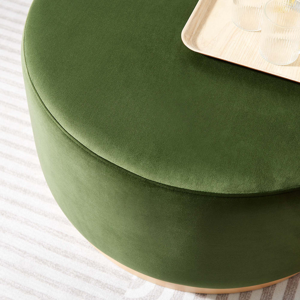 Tilden Large 29" Round Performance Velvet Upholstered Ottoman - Moss Green Natural