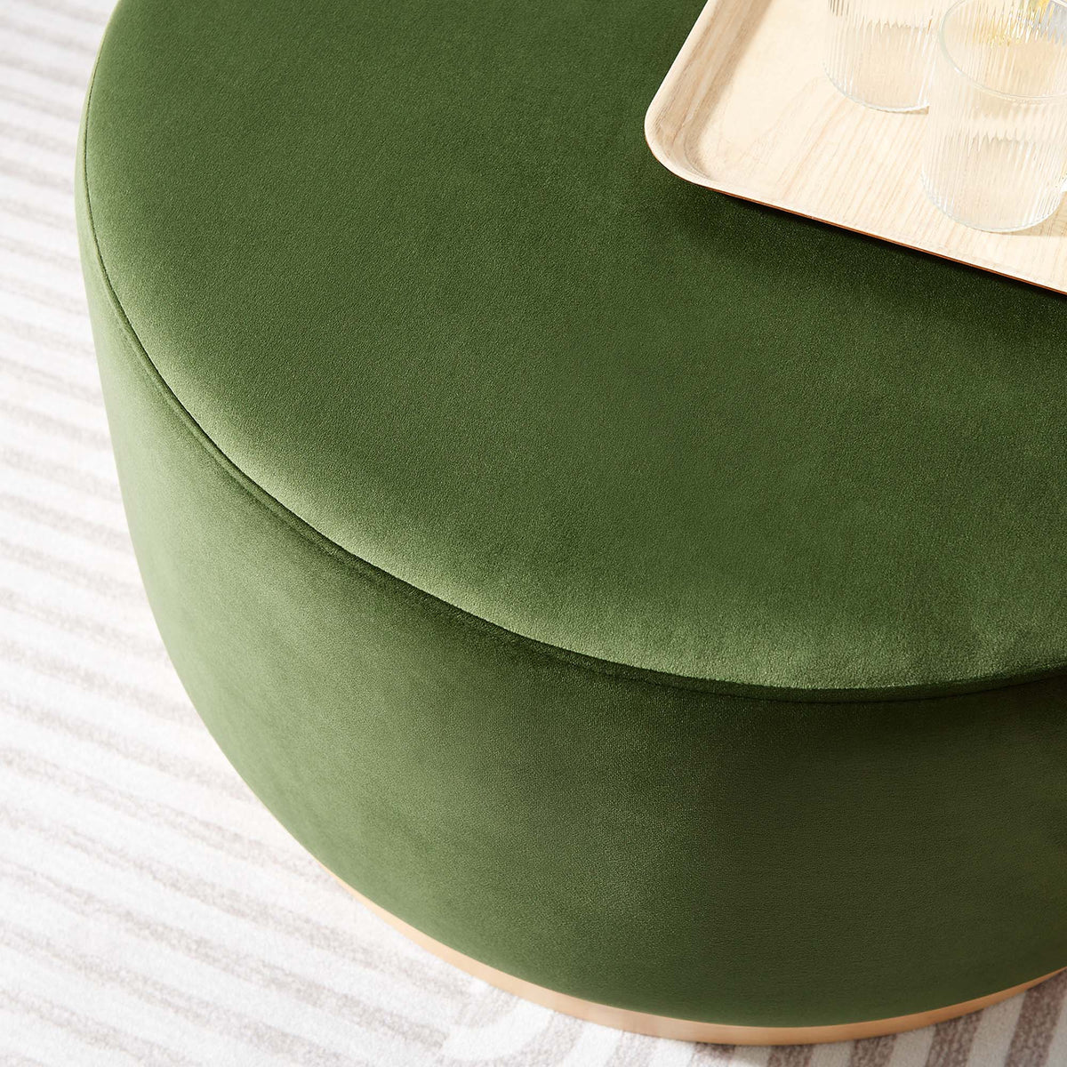 Tilden Large 29" Round Performance Velvet Upholstered Ottoman - Moss Green Natural