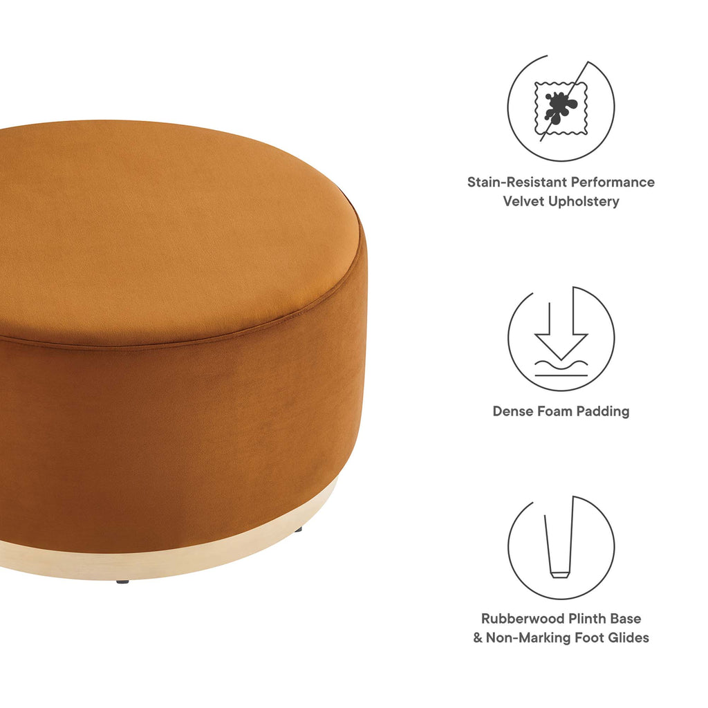 Tilden Large 29" Round Performance Velvet Upholstered Ottoman - Rust Natural