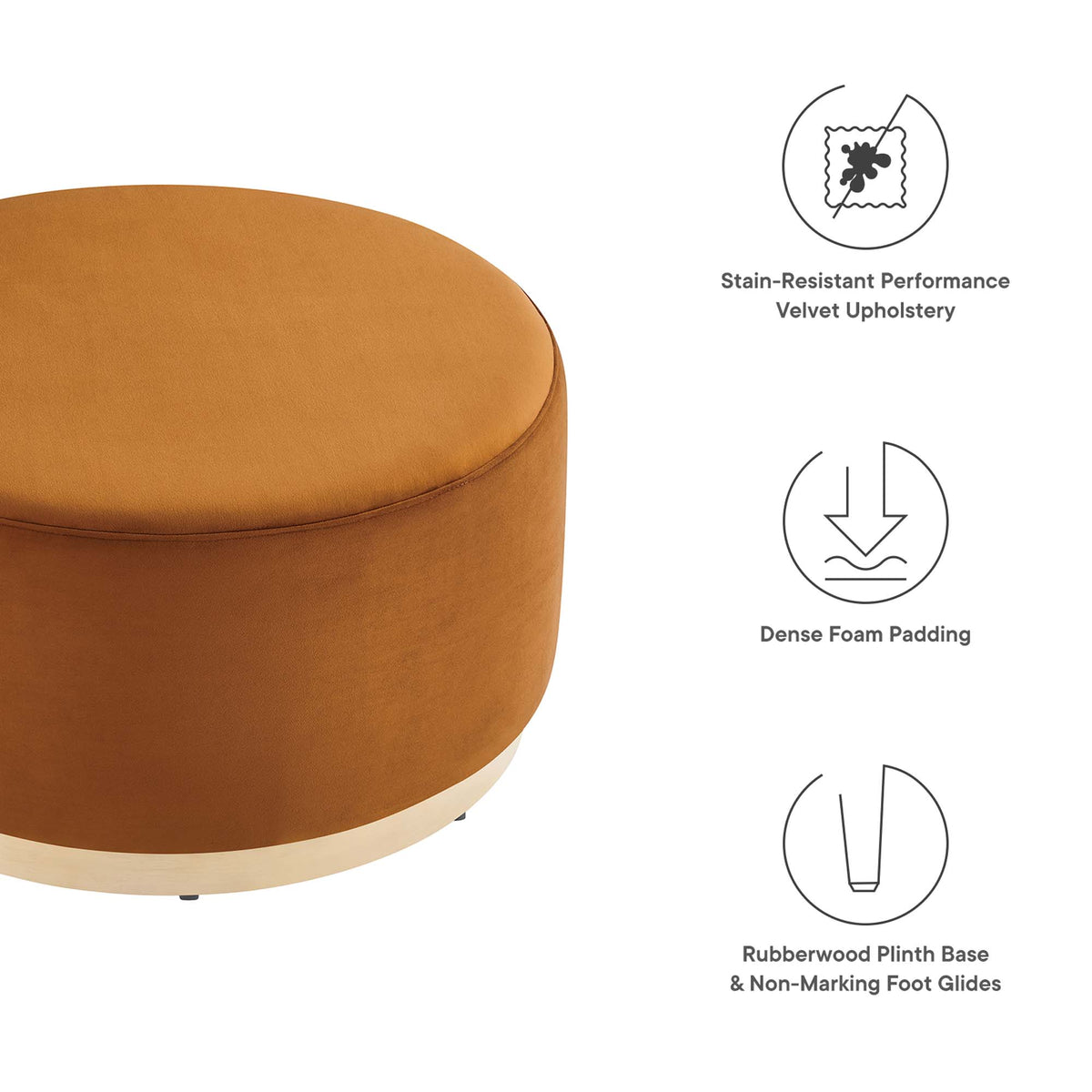 Tilden Large 29" Round Performance Velvet Upholstered Ottoman - Rust Natural