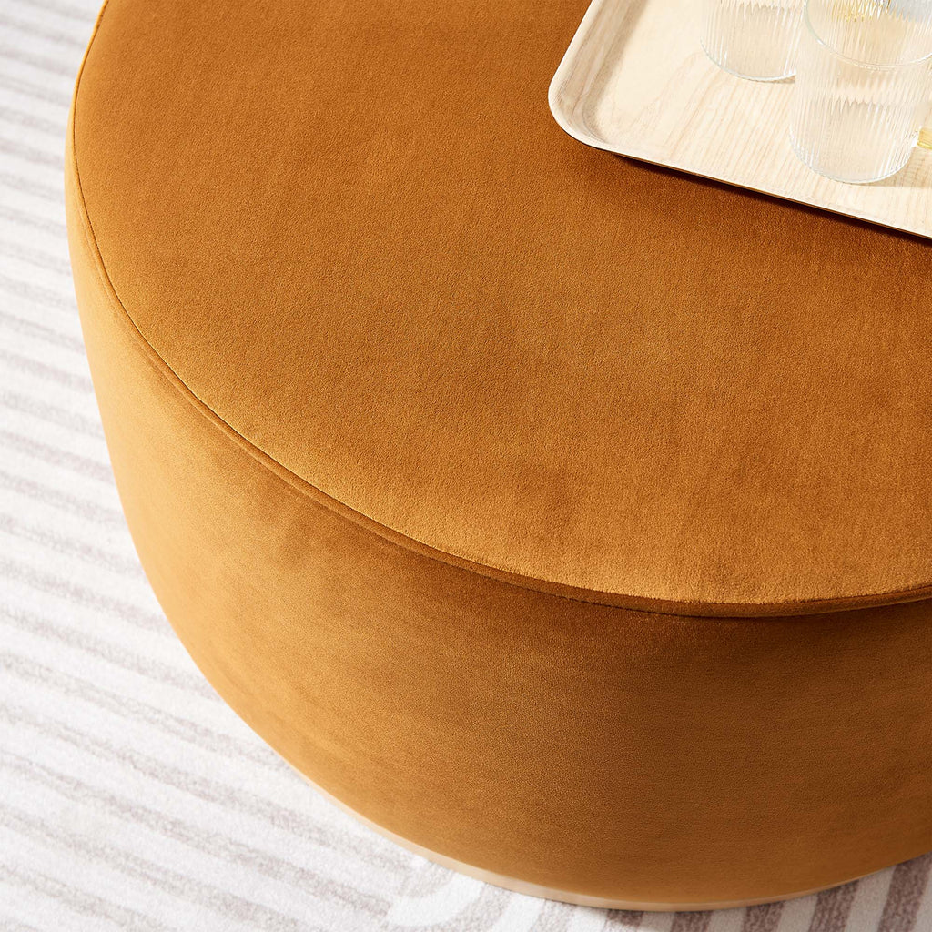 Tilden Large 29" Round Performance Velvet Upholstered Ottoman - Rust Natural