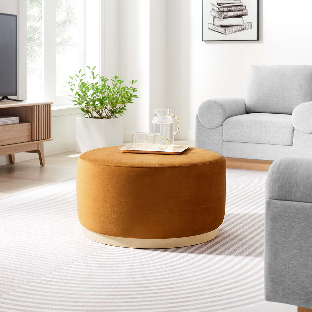 Tilden Large 29" Round Performance Velvet Upholstered Ottoman - Rust Natural