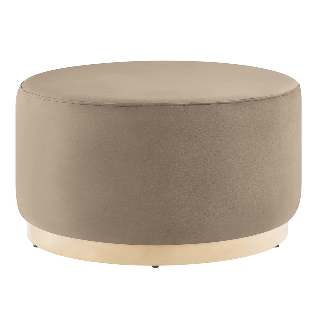 Tilden Large 29" Round Performance Velvet Upholstered Ottoman - Taupe Natural
