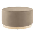 Tilden Large 29" Round Performance Velvet Upholstered Ottoman - Taupe Natural