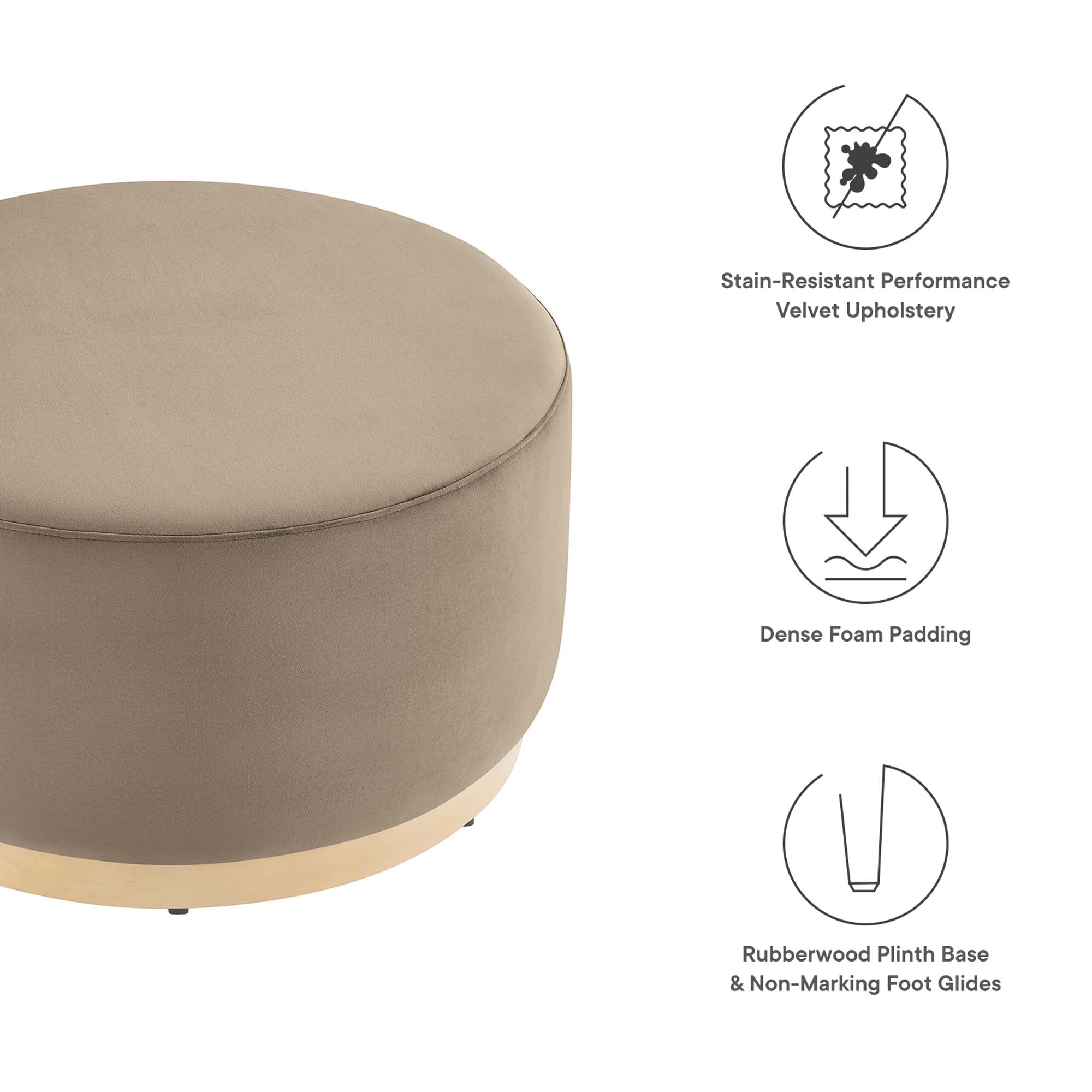 Tilden Large 29" Round Performance Velvet Upholstered Ottoman - Taupe Natural