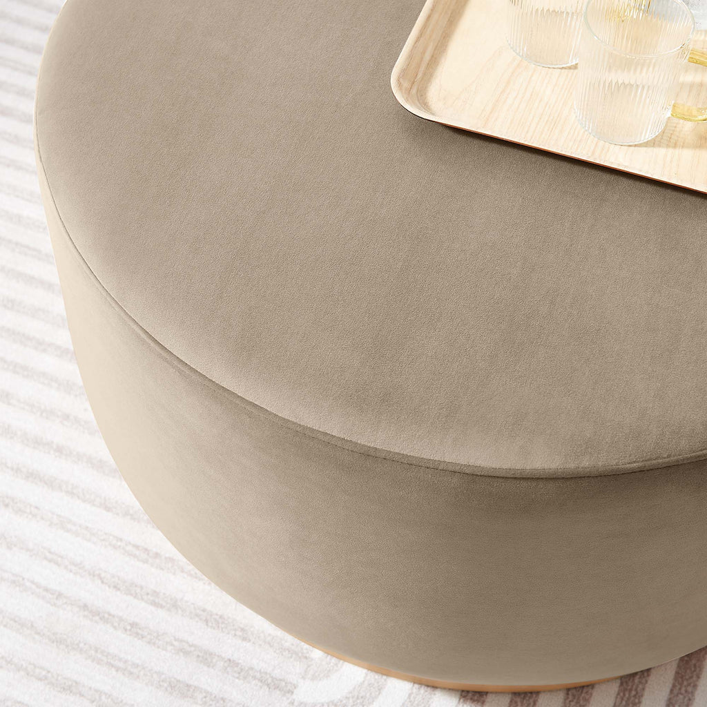 Tilden Large 29" Round Performance Velvet Upholstered Ottoman - Taupe Natural
