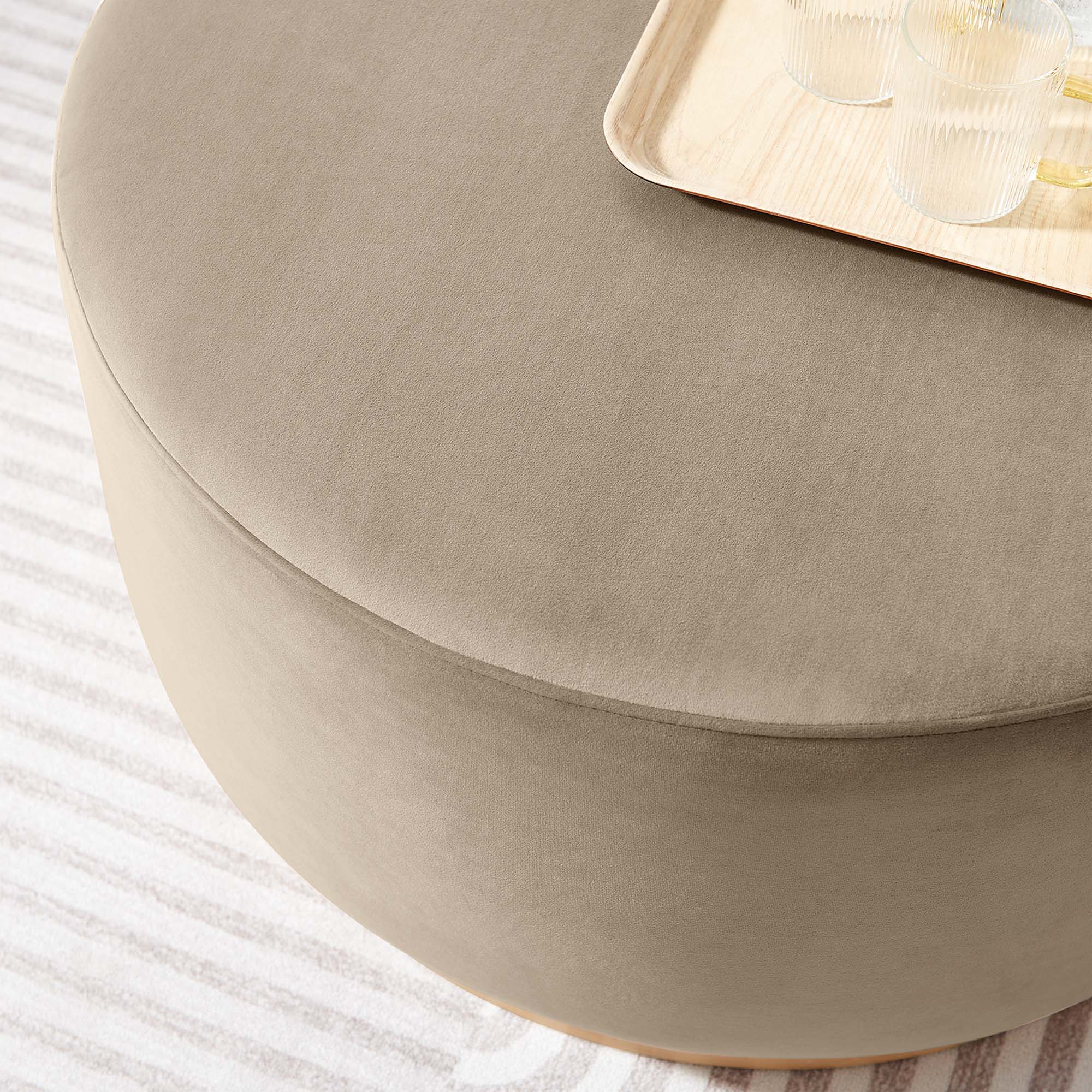 Tilden Large 29" Round Performance Velvet Upholstered Ottoman - Taupe Natural