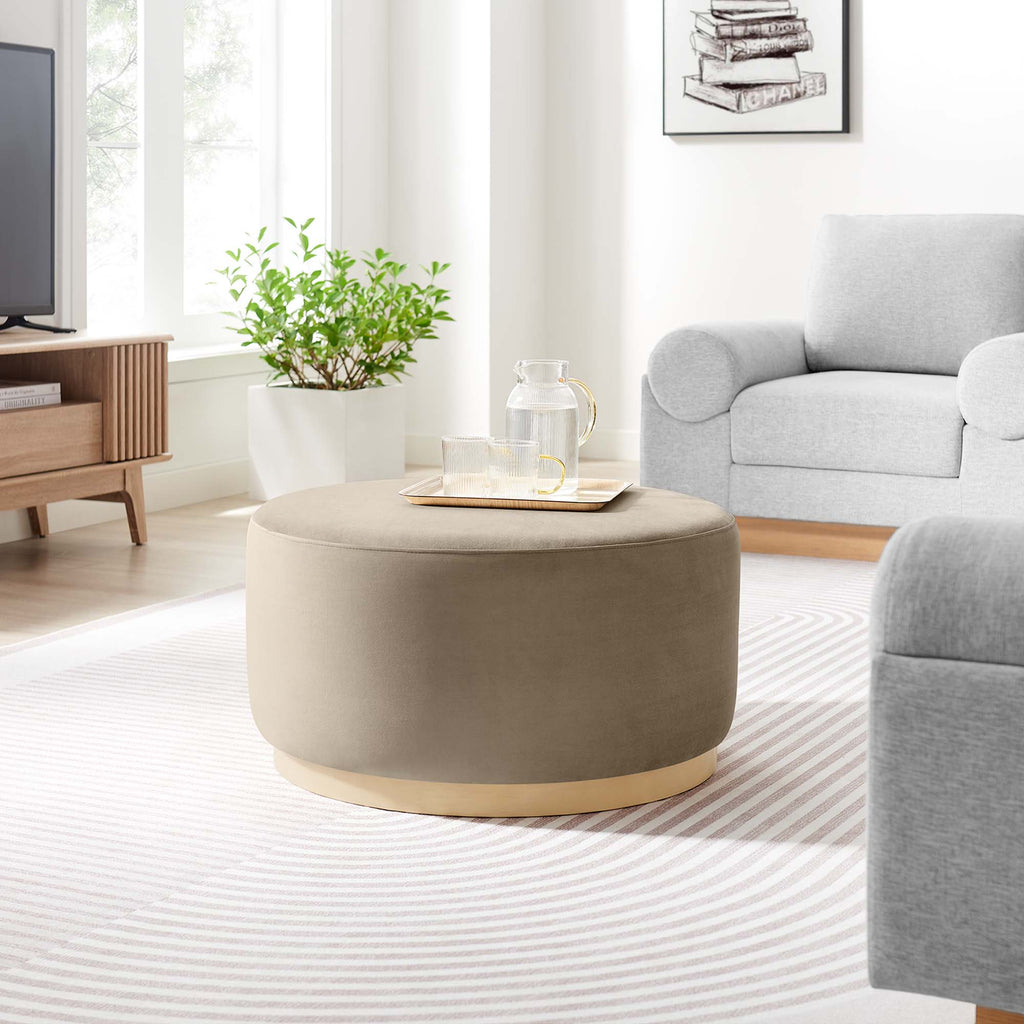 Tilden Large 29" Round Performance Velvet Upholstered Ottoman - Taupe Natural
