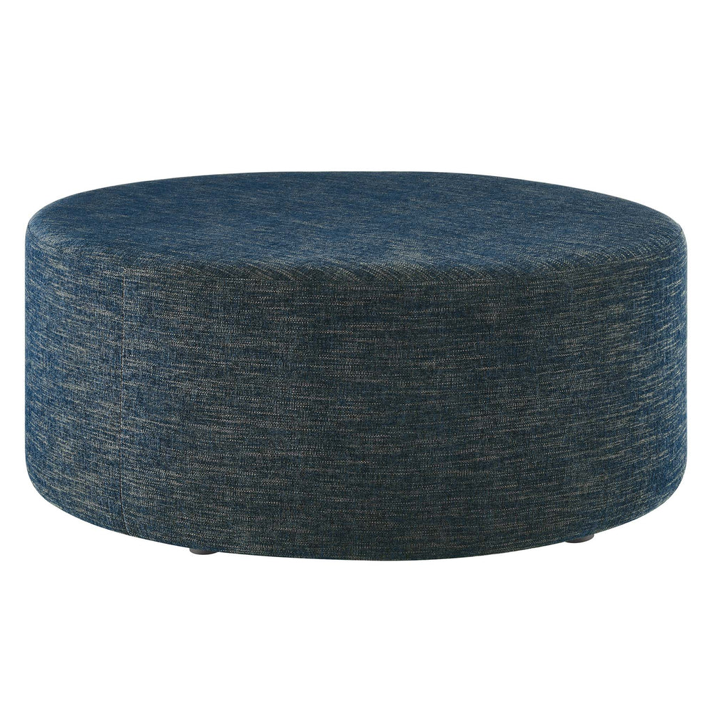 Callum Large 38" Round Woven Heathered Fabric Upholstered Ottoman - Heathered Weave Azure