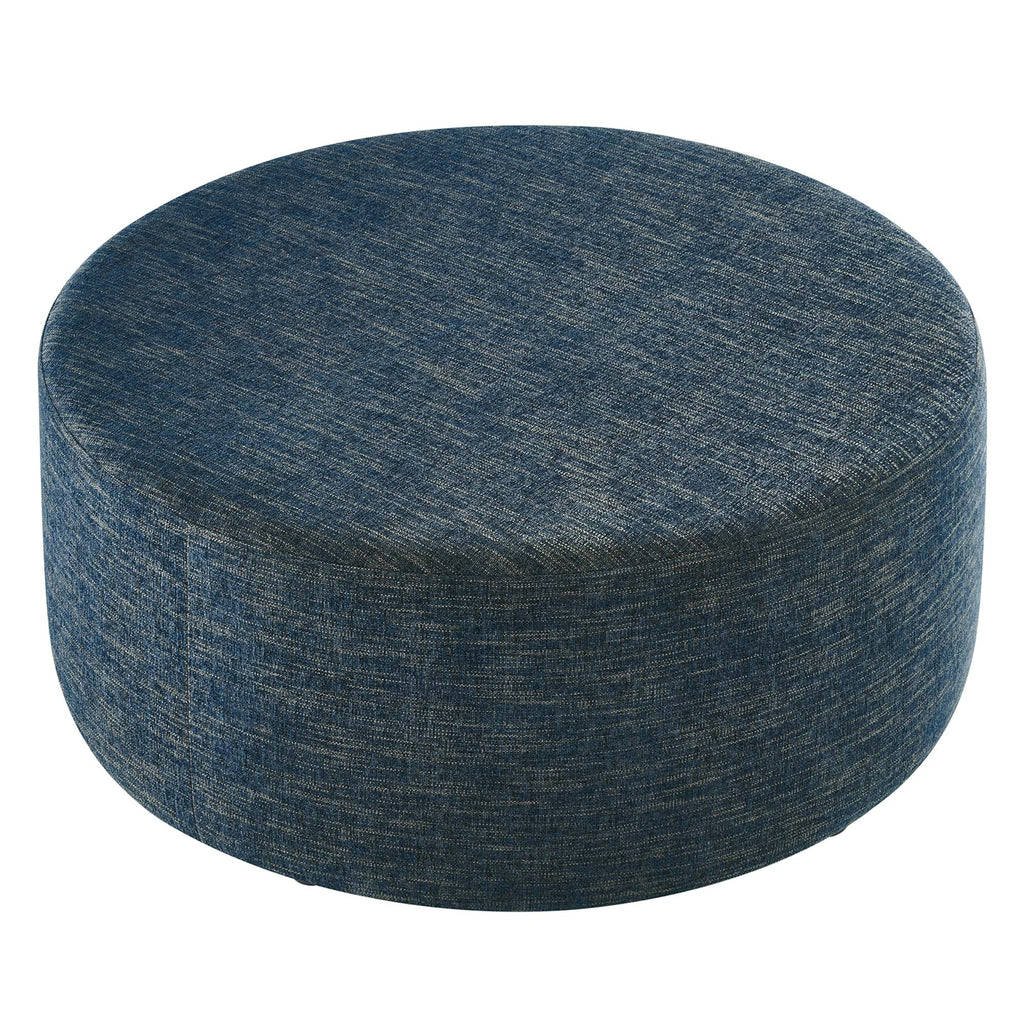 Callum Large 38" Round Woven Heathered Fabric Upholstered Ottoman - Heathered Weave Azure