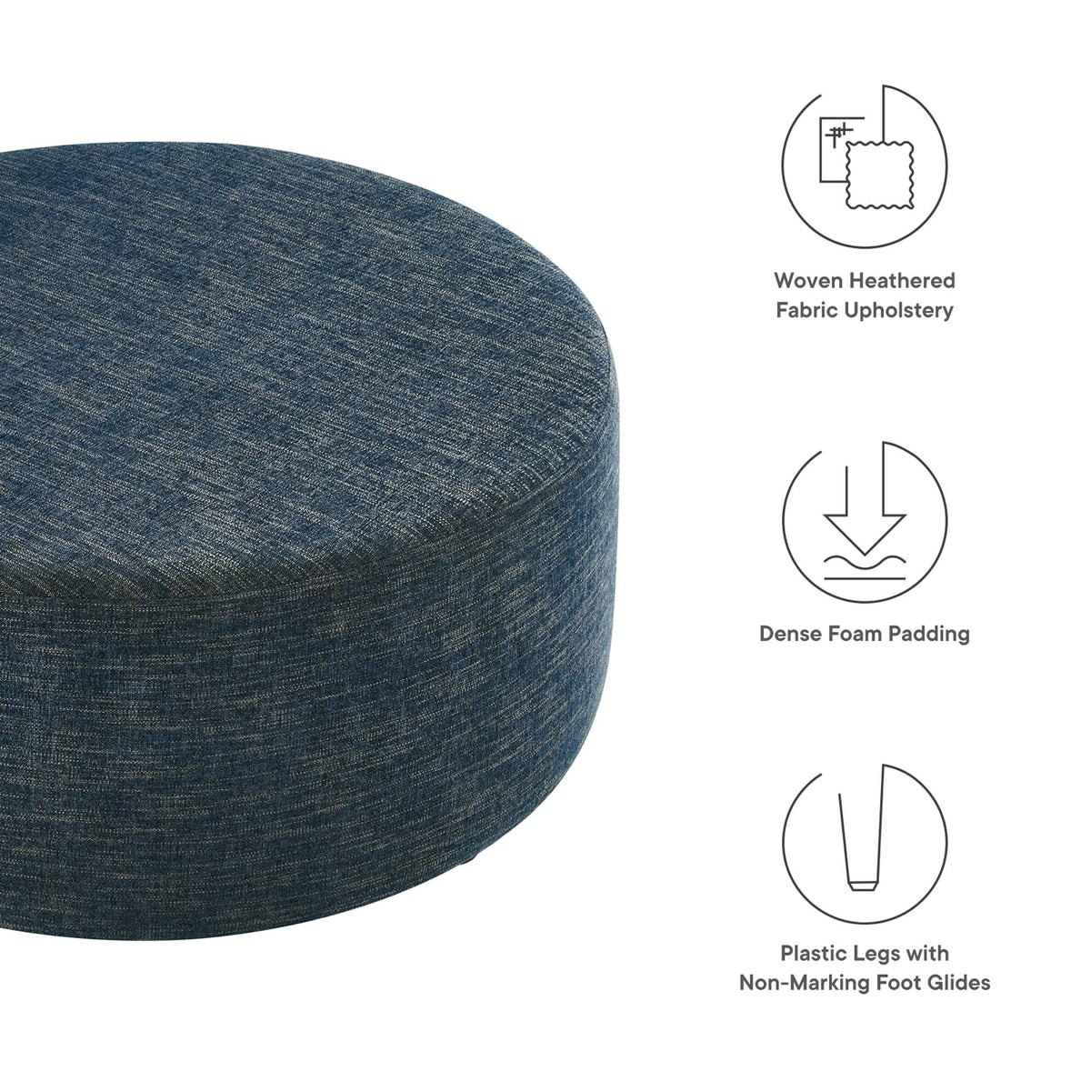 Callum Large 38" Round Woven Heathered Fabric Upholstered Ottoman - Heathered Weave Azure