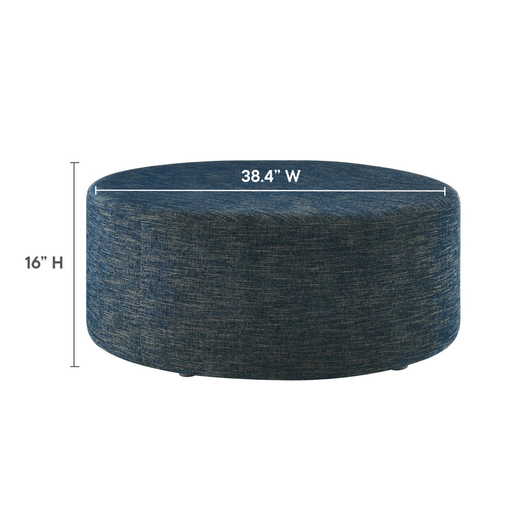 Callum Large 38" Round Woven Heathered Fabric Upholstered Ottoman - Heathered Weave Azure