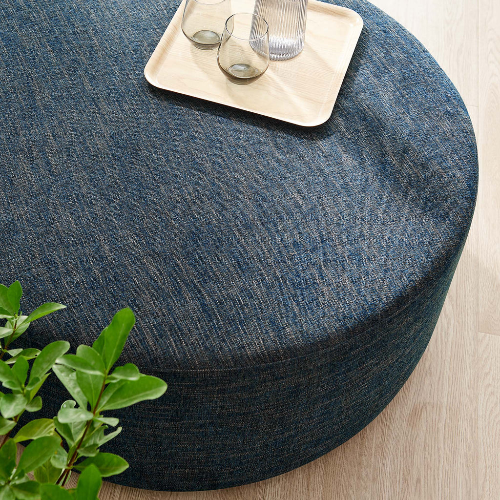 Callum Large 38" Round Woven Heathered Fabric Upholstered Ottoman - Heathered Weave Azure