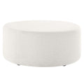 Callum Large 38" Round Woven Heathered Fabric Upholstered Ottoman - Heathered Weave Ivory
