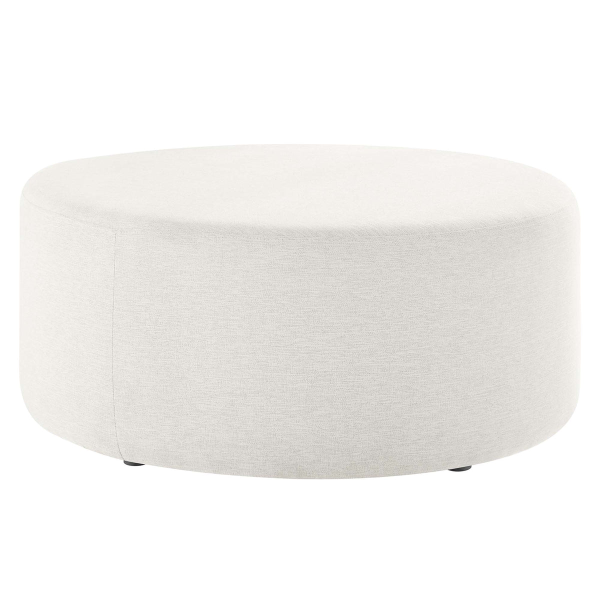 Callum Large 38" Round Woven Heathered Fabric Upholstered Ottoman - Heathered Weave Ivory