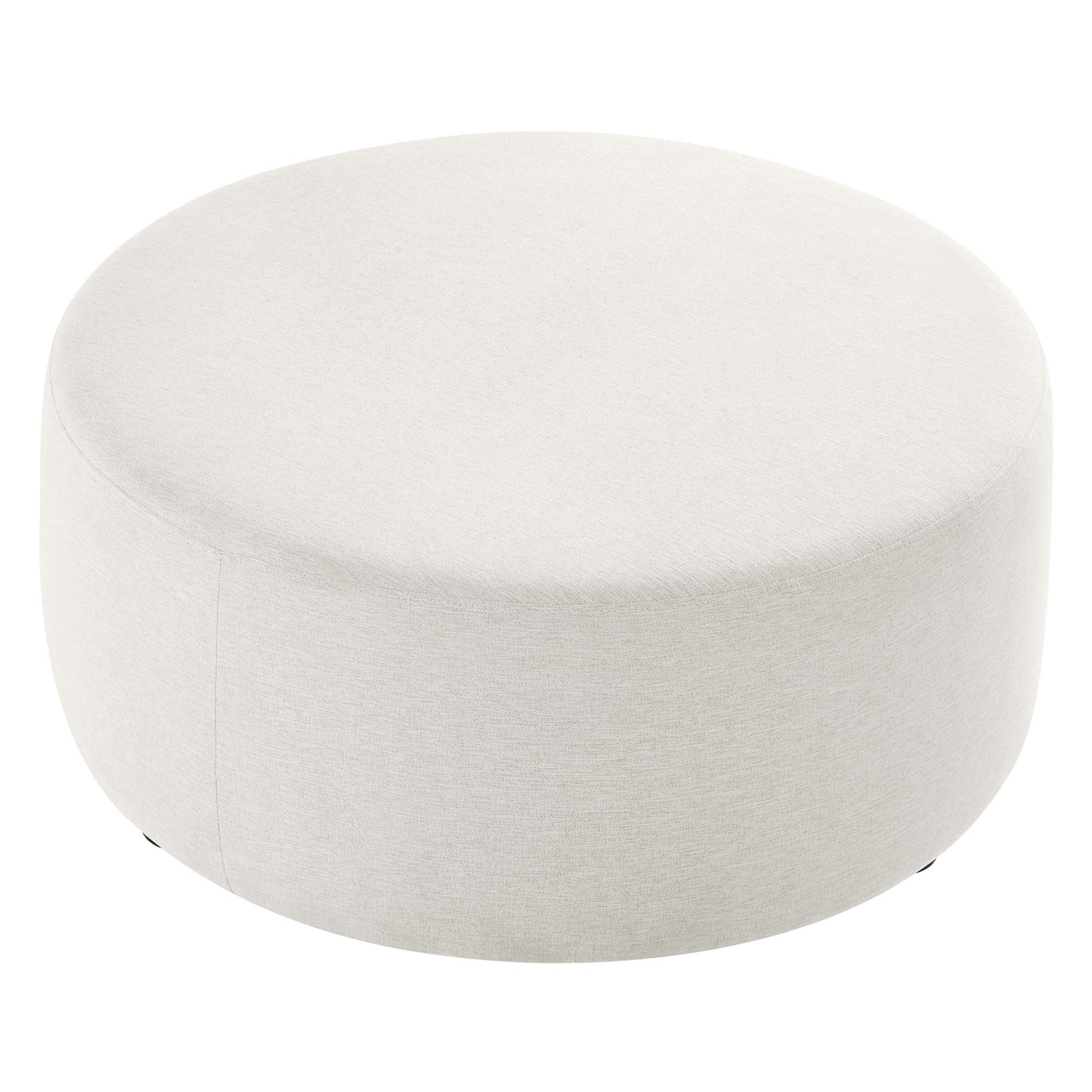 Callum Large 38" Round Woven Heathered Fabric Upholstered Ottoman - Heathered Weave Ivory