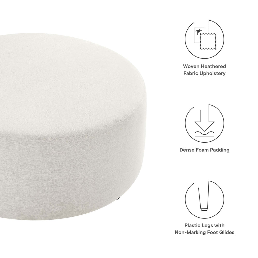 Callum Large 38" Round Woven Heathered Fabric Upholstered Ottoman - Heathered Weave Ivory