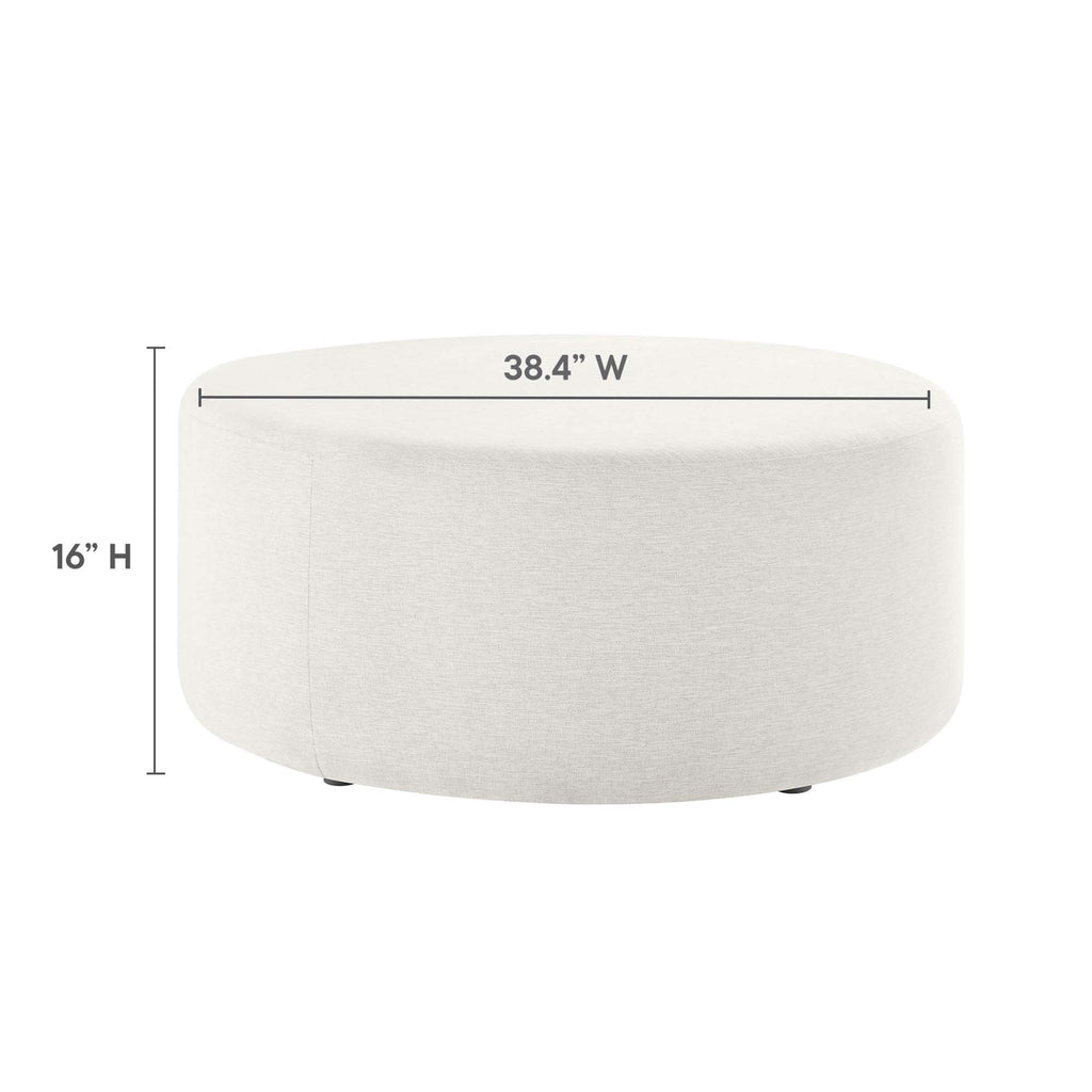 Callum Large 38" Round Woven Heathered Fabric Upholstered Ottoman - Heathered Weave Ivory