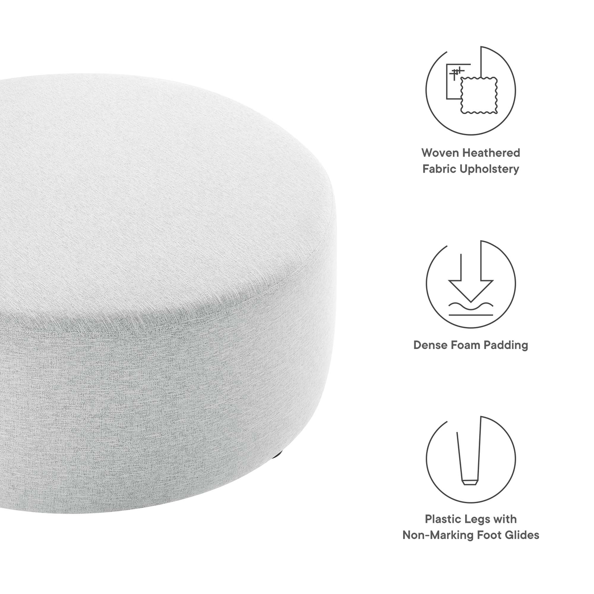 Callum Large 38" Round Woven Heathered Fabric Upholstered Ottoman - Heathered Weave Light Gray