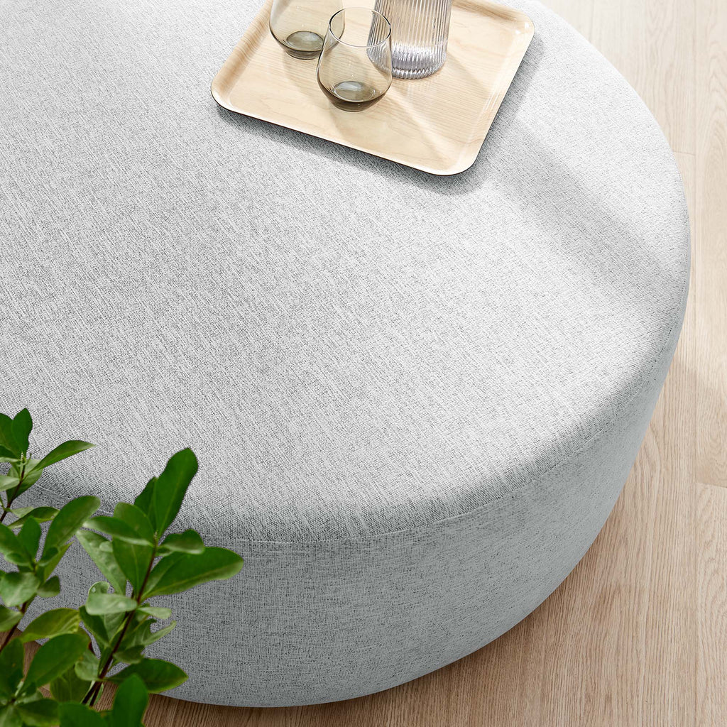 Callum Large 38" Round Woven Heathered Fabric Upholstered Ottoman - Heathered Weave Light Gray