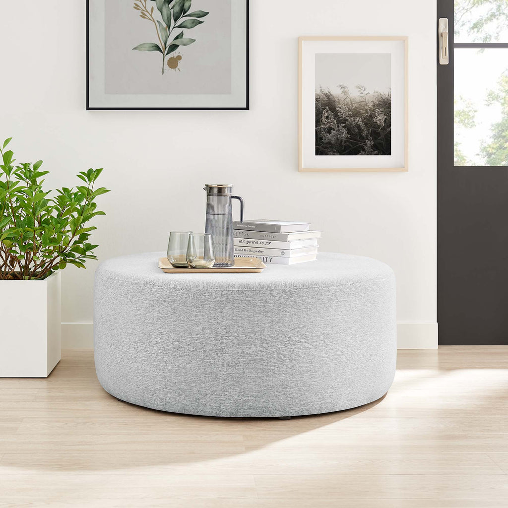 Callum Large 38" Round Woven Heathered Fabric Upholstered Ottoman - Heathered Weave Light Gray