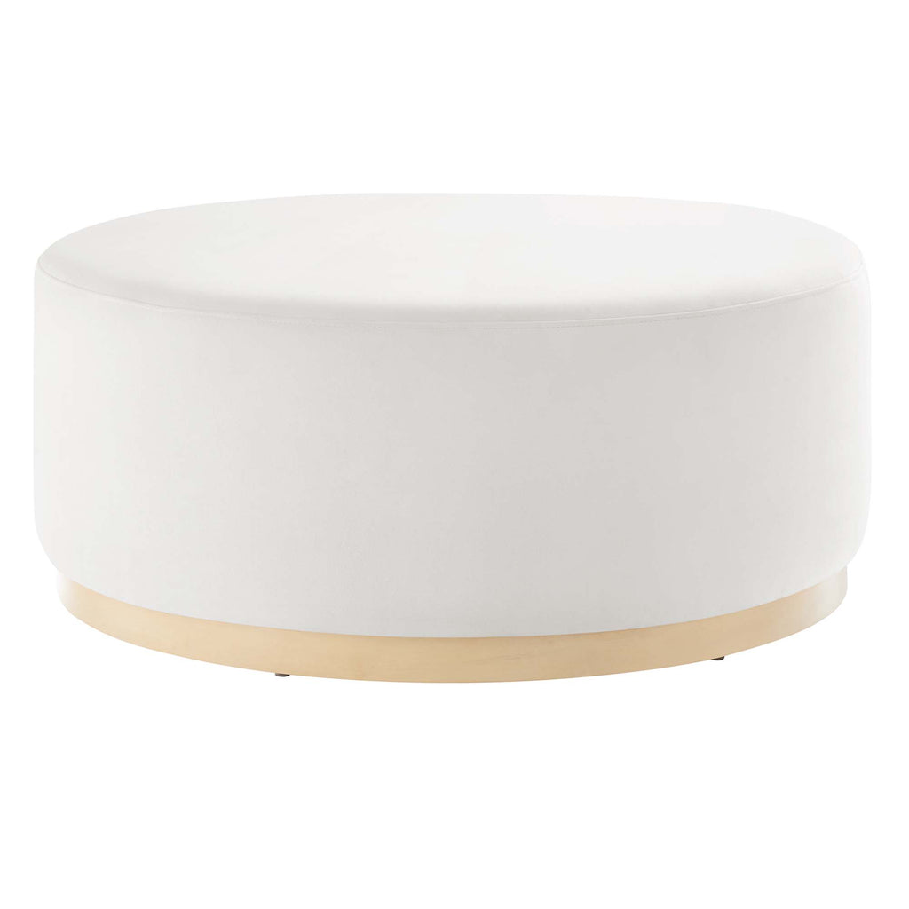 Tilden Large 38" Round Performance Velvet Upholstered Ottoman - Alabaster Natural