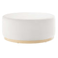 Tilden Large 38" Round Performance Velvet Upholstered Ottoman - Alabaster Natural
