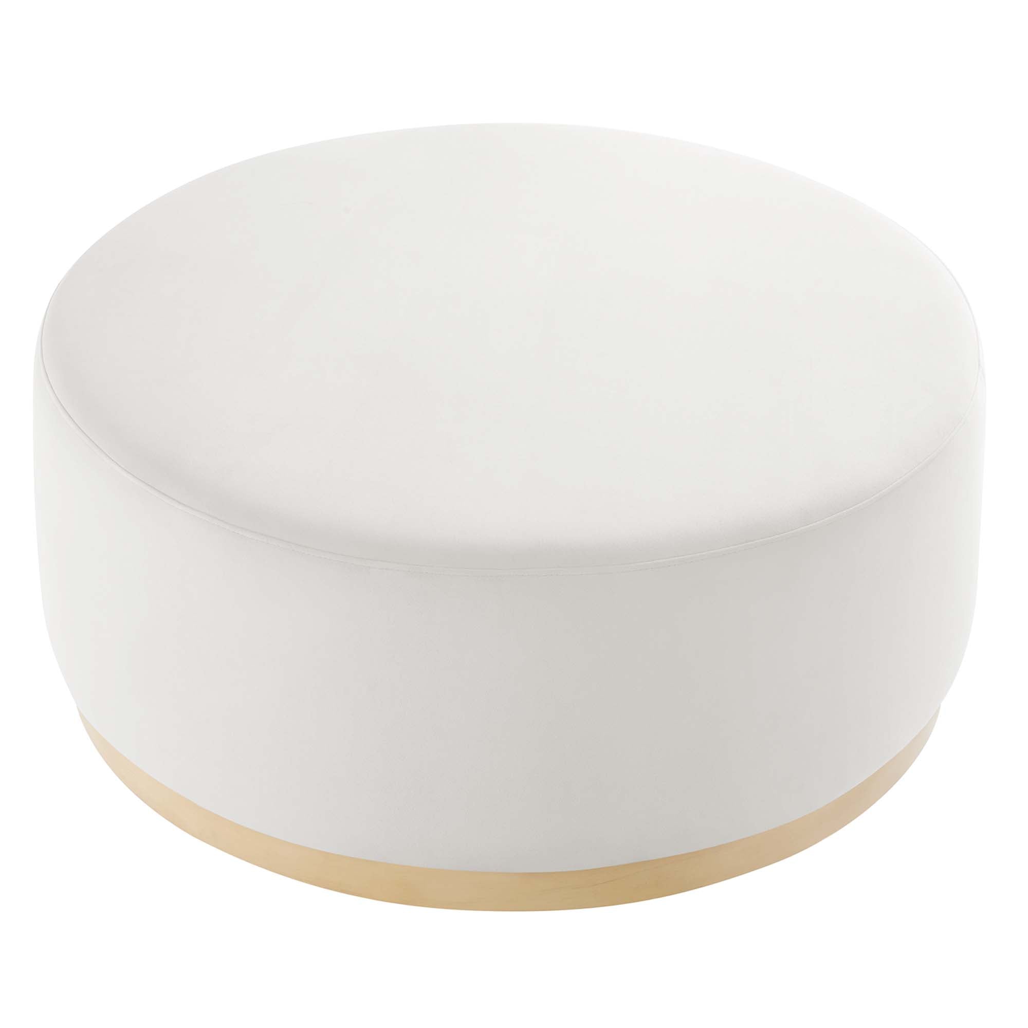 Tilden Large 38" Round Performance Velvet Upholstered Ottoman - Alabaster Natural