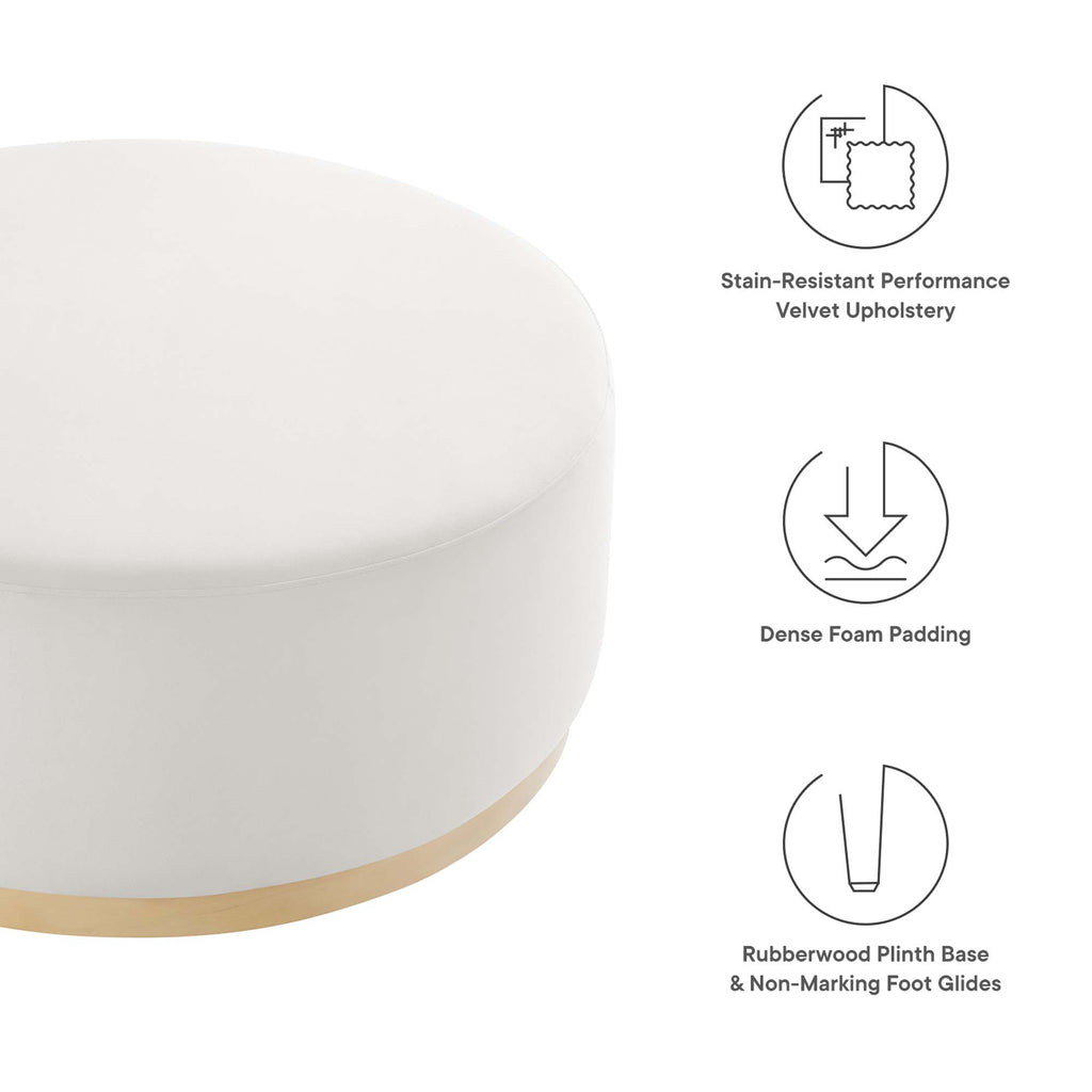 Tilden Large 38" Round Performance Velvet Upholstered Ottoman - Alabaster Natural