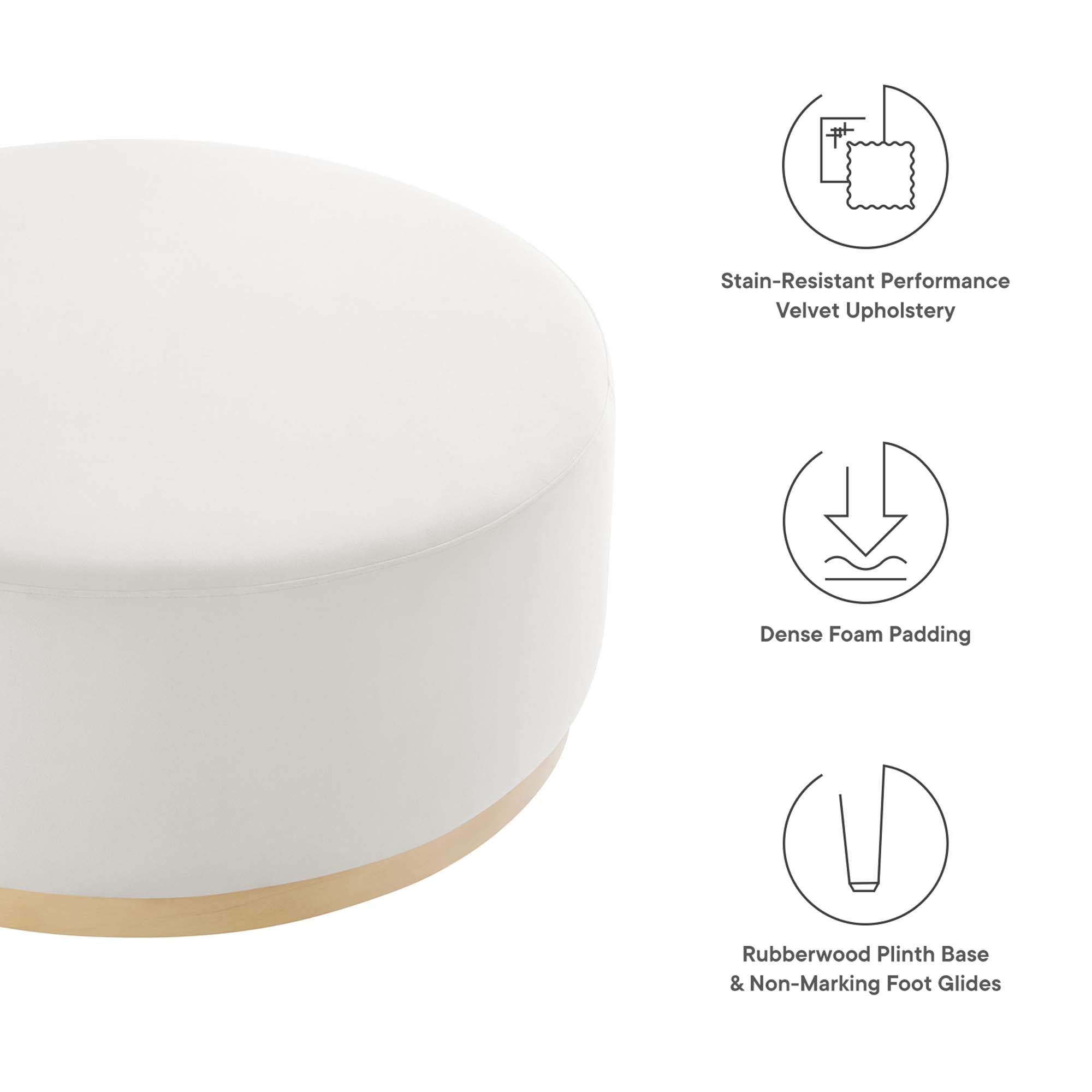 Tilden Large 38" Round Performance Velvet Upholstered Ottoman - Alabaster Natural