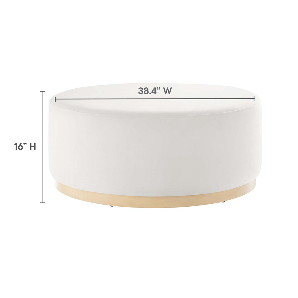 Tilden Large 38" Round Performance Velvet Upholstered Ottoman - Alabaster Natural