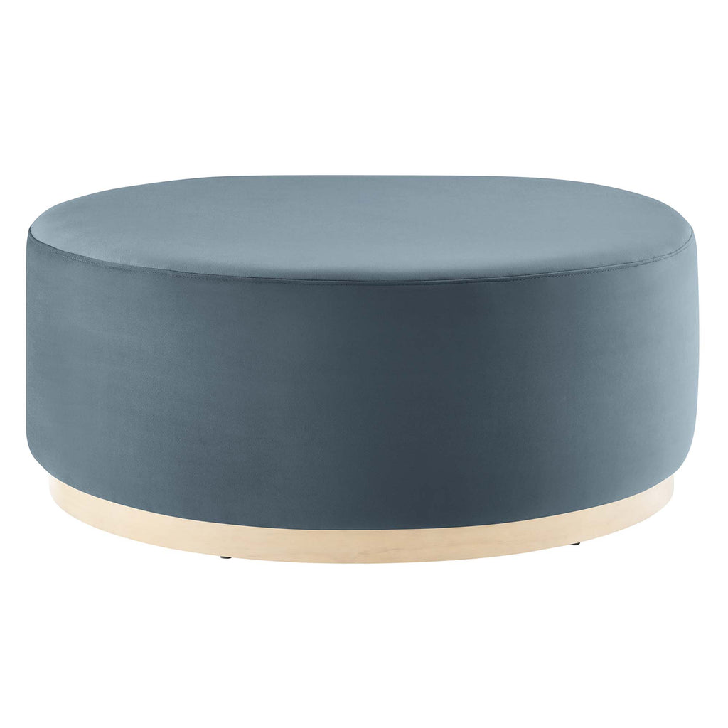 Tilden Large 38" Round Performance Velvet Upholstered Ottoman - Cadet Blue Natural