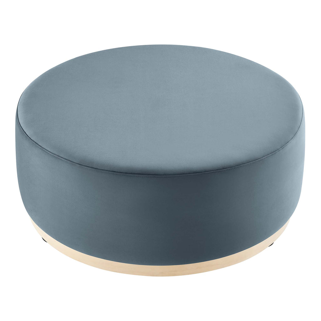 Tilden Large 38" Round Performance Velvet Upholstered Ottoman - Cadet Blue Natural