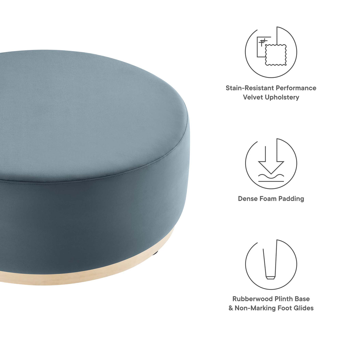 Tilden Large 38" Round Performance Velvet Upholstered Ottoman - Cadet Blue Natural