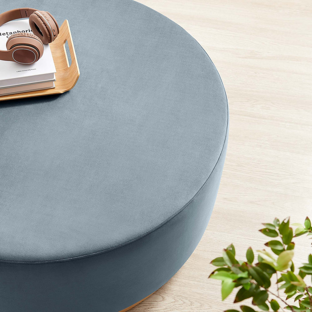 Tilden Large 38" Round Performance Velvet Upholstered Ottoman - Cadet Blue Natural