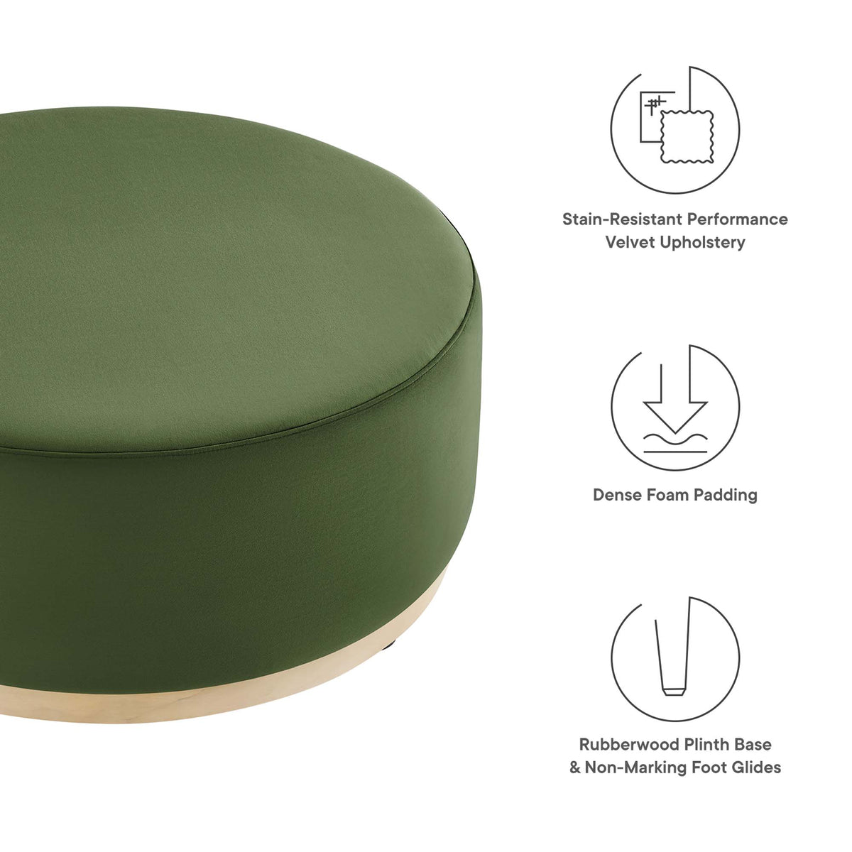 Tilden Large 38" Round Performance Velvet Upholstered Ottoman - Moss Green Natural
