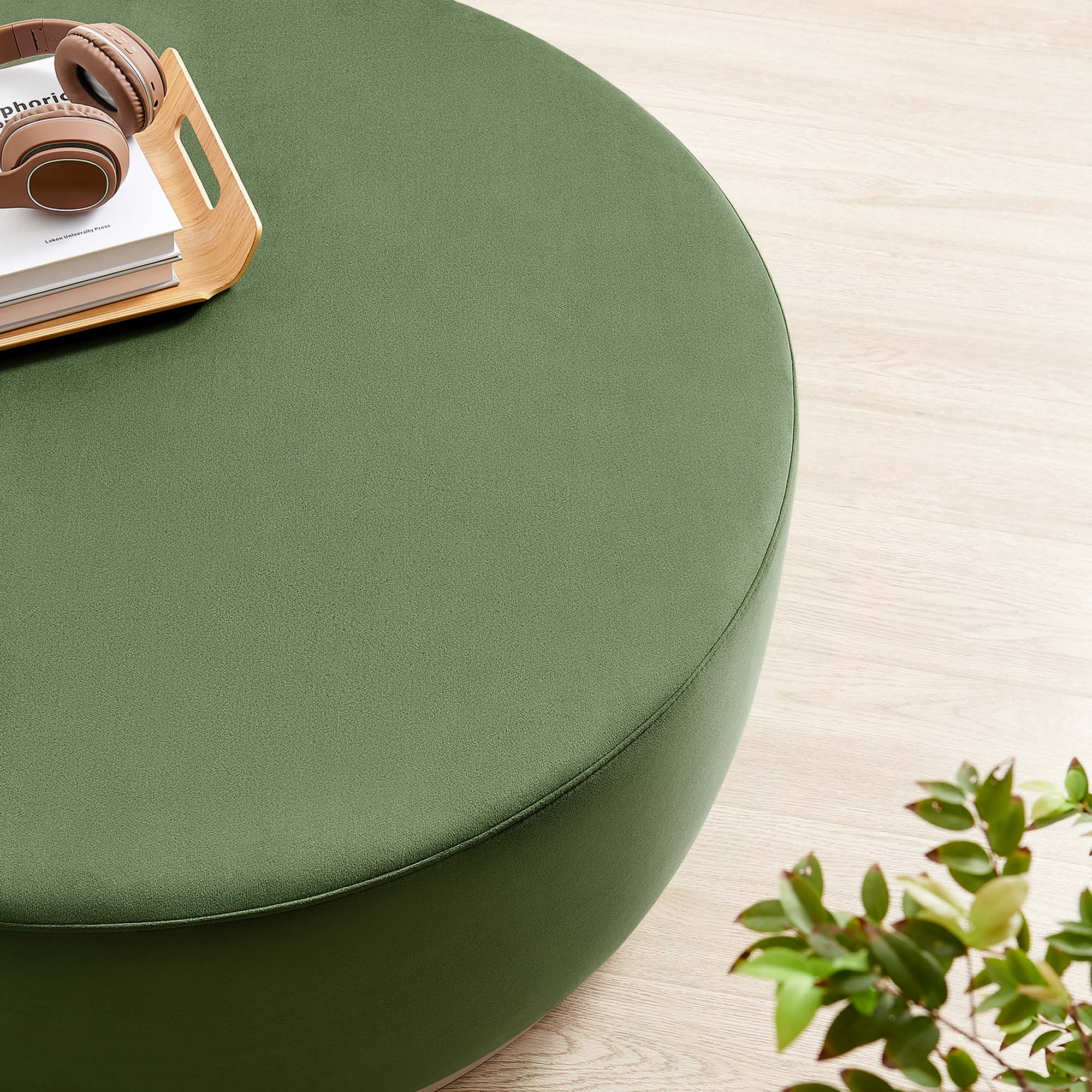 Tilden Large 38" Round Performance Velvet Upholstered Ottoman - Moss Green Natural