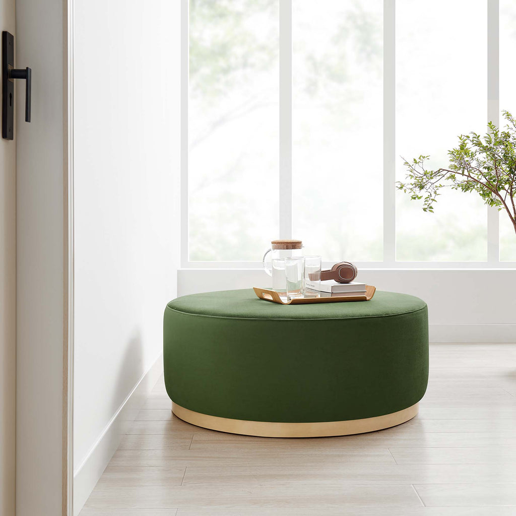 Tilden Large 38" Round Performance Velvet Upholstered Ottoman - Moss Green Natural