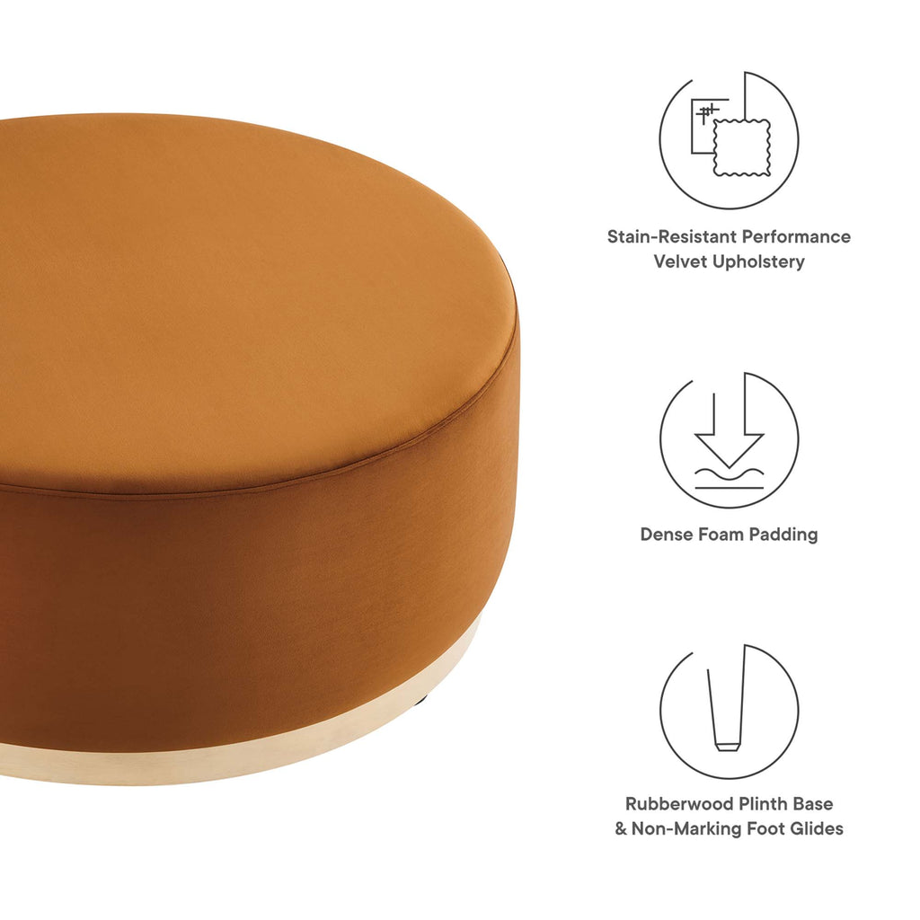 Tilden Large 38" Round Performance Velvet Upholstered Ottoman - Rust Natural