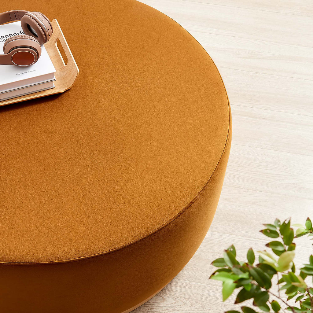 Tilden Large 38" Round Performance Velvet Upholstered Ottoman - Rust Natural