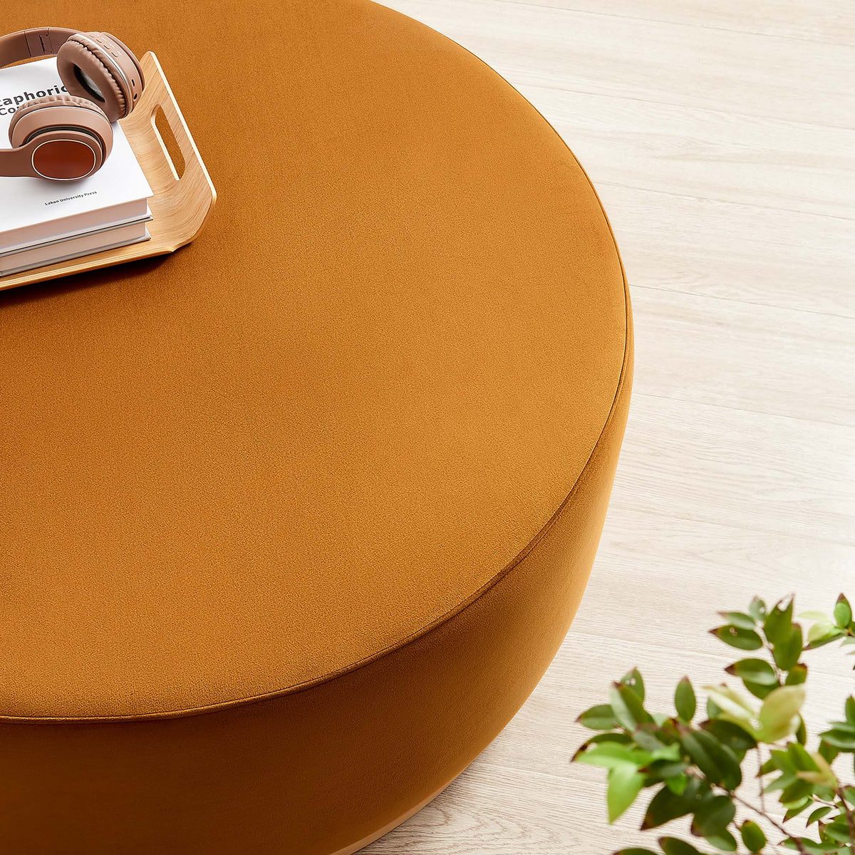 Tilden Large 38" Round Performance Velvet Upholstered Ottoman - Rust Natural