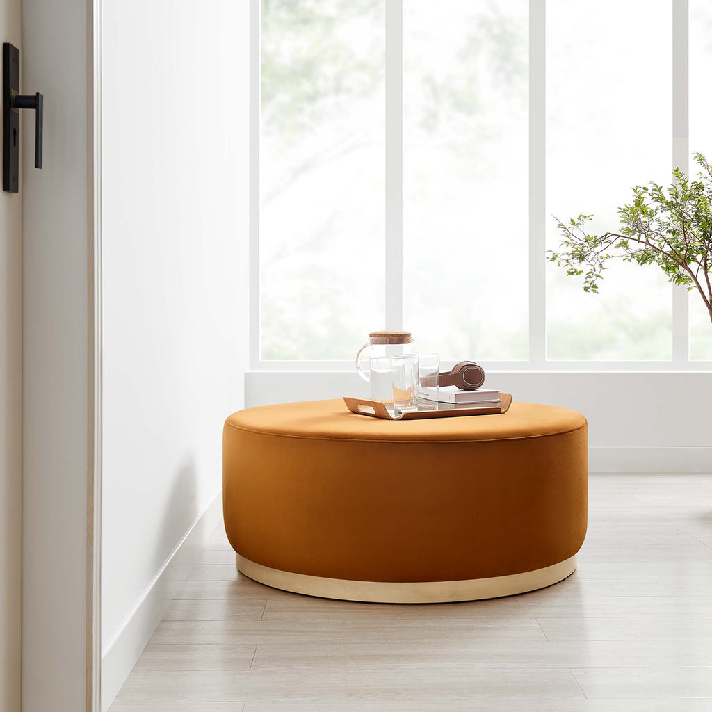 Tilden Large 38" Round Performance Velvet Upholstered Ottoman - Rust Natural