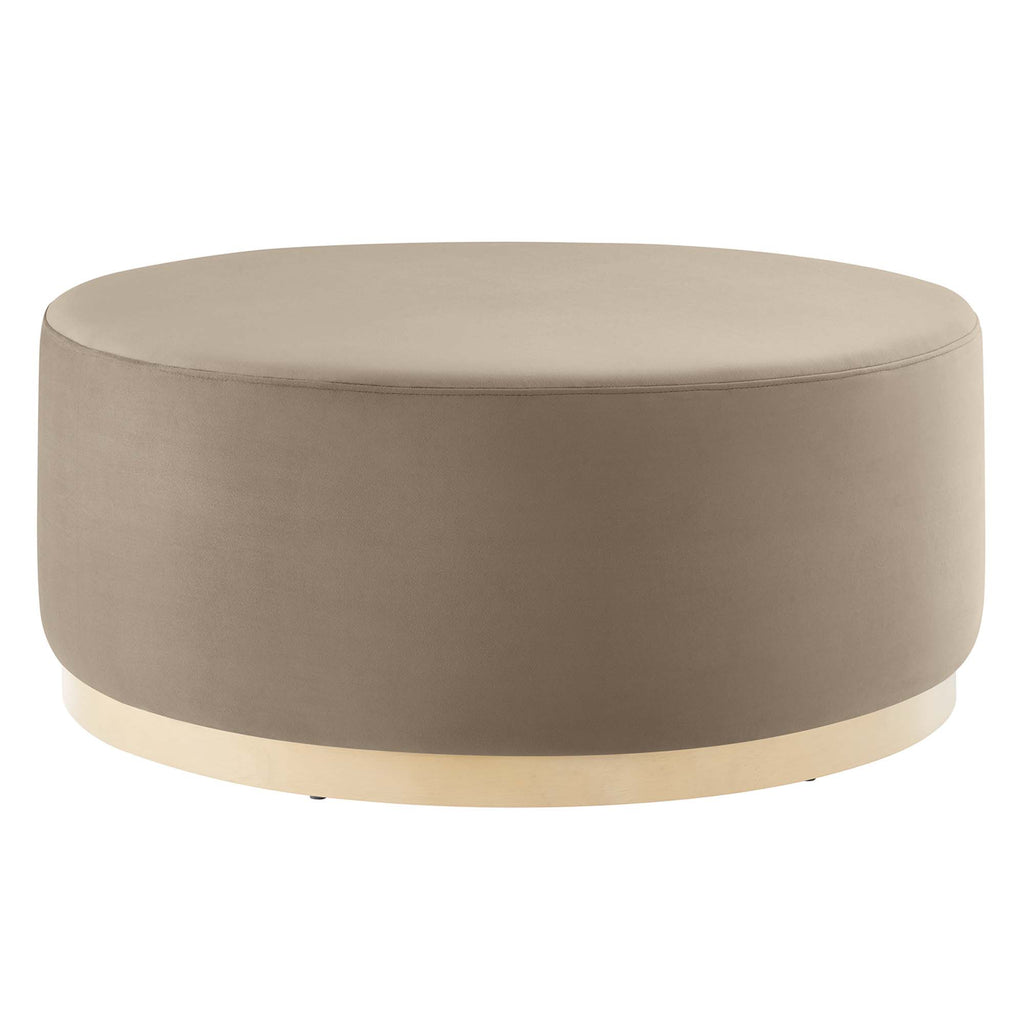 Tilden Large 38" Round Performance Velvet Upholstered Ottoman - Taupe Natural