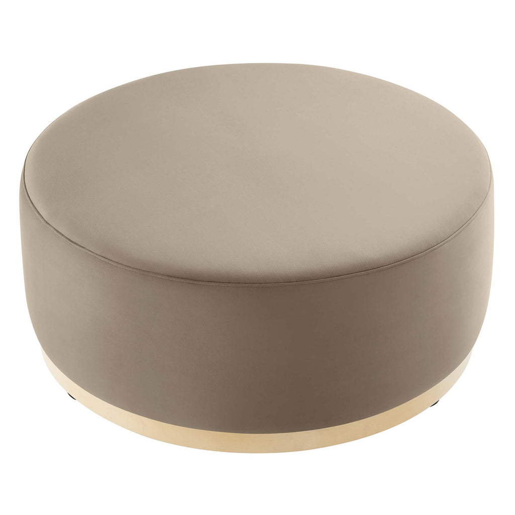 Tilden Large 38" Round Performance Velvet Upholstered Ottoman - Taupe Natural