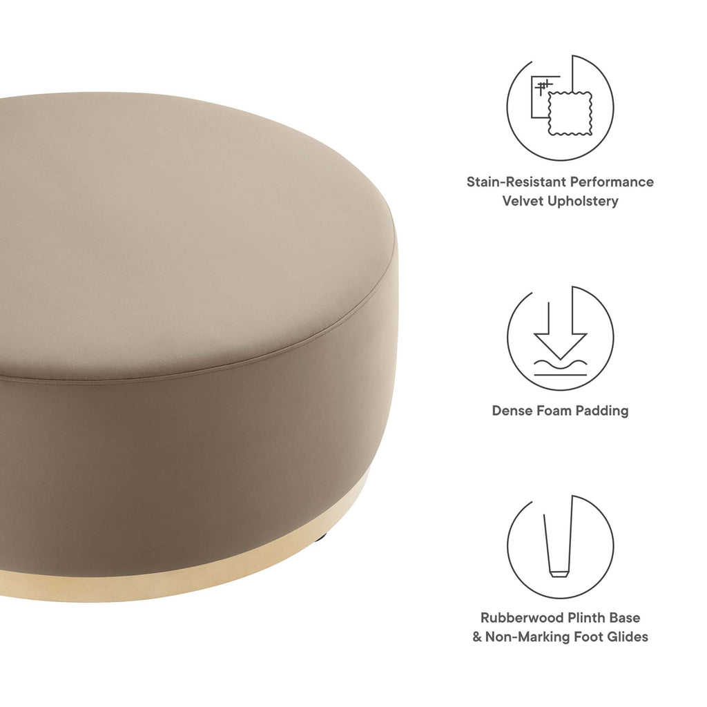 Tilden Large 38" Round Performance Velvet Upholstered Ottoman - Taupe Natural
