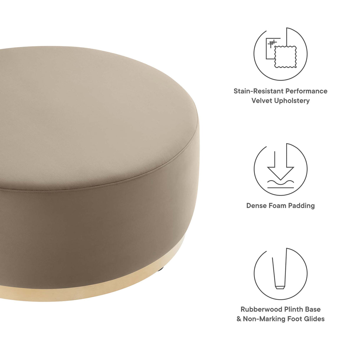 Tilden Large 38" Round Performance Velvet Upholstered Ottoman - Taupe Natural